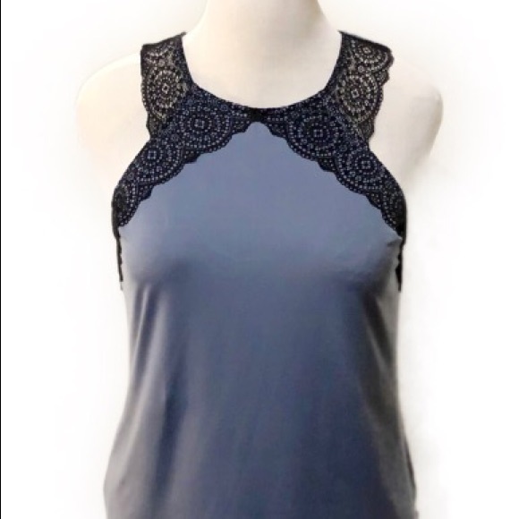 Gilligan & O'Malley Tops - Gilligan & O’malley Blue & Black Lace Accent Tank